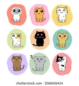cute cats cartoon set vector
