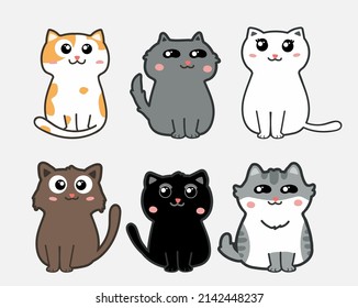 cute cats cartoon set vector
