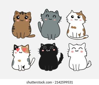 cute cats cartoon set vector