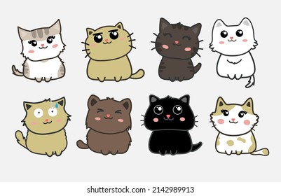cute cats cartoon set vector