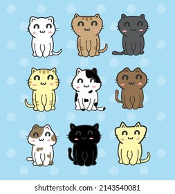 cute cats cartoon set vector