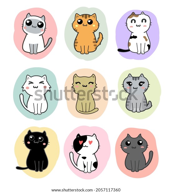 Cute Cats Cartoon Set Vector Stock Vector (Royalty Free) 2057117360 ...