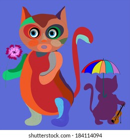 Gatos pequeños en un estilo de caricatura, ilustración vectorial.