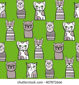 Cute Cats. Cartoon vector seamless pattern.