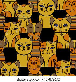 Cute Cats. Cartoon vector seamless pattern.