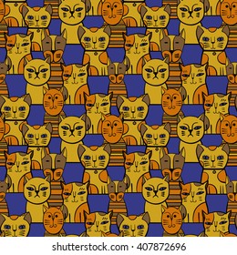 Cute Cats. Cartoon vector seamless pattern.