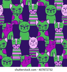 Cute Cats. Cartoon vector seamless pattern.