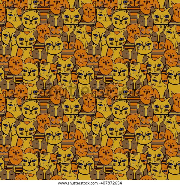 Cute Cats Cartoon Vector Seamless Pattern Stock Vector Royalty Free Shutterstock