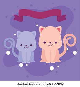 Cute cats cartoons design, Animals zoo life nature character childhood and adorable theme Vector illustration