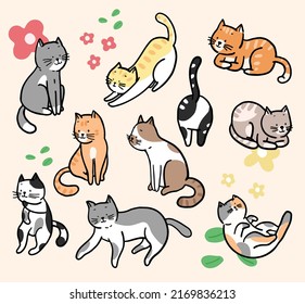 cute cats character design with flower vector