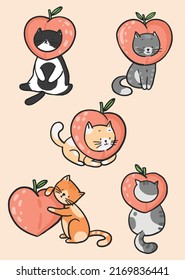 cute cats character design with peach vector