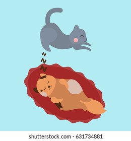 Cute cats character different pose funny animal domestic kitten vector illustration.