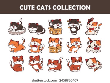 Cute cats character vector illustration set