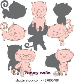 Cute cats characters. Doodles vector hand drawing funny kittens. Kid's and T-short design.