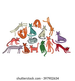 Cute cats, childish style. Sketch for your design