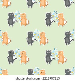 cute cats in Christmas day cartoon sticker seamless pattern