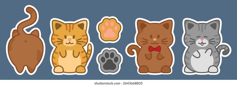 Cute cats, clip art stickers, tabby, cat paws