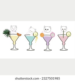 Cute cats with cocktails illustration