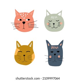 Cute cats collection, doodle set, vector icons, hand drawn illustrations