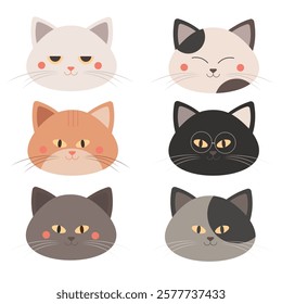 Cute cats collection. Cats faces. Vector illustration.Cat faces illustration set