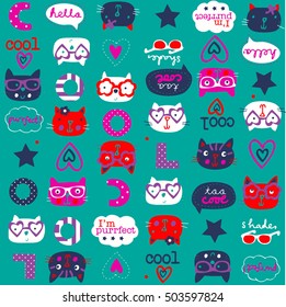 Cute cats colorful pattern