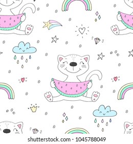 Cute cats colorful seamless pattern background