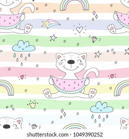 Cute cats colorful seamless pattern background
