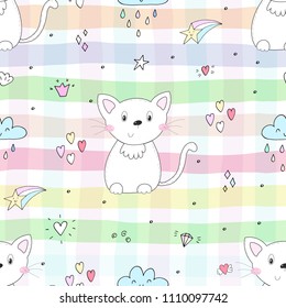 Cute cats colorful seamless pattern background