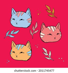 Cute cats colorful seamless pattern vector illustration.
