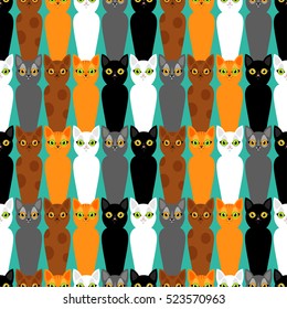 Cute cats colorful seamless pattern background. Vector illustration.