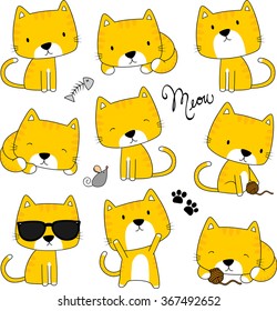 cute cats and design elements isolated on white background