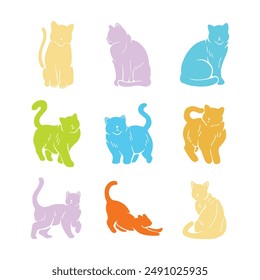Cute Cats with Different Poses Expressions and Emotions Silhouette