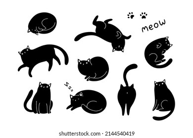 Cute cats in different poses. Vector cartoon flat illustration. Funny playful kitties isolated on white background.