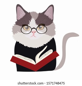 
cute cats diligently read books. Bookworm. cartoon cat illustration
