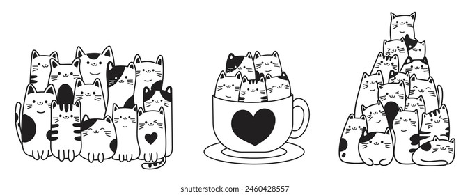 Cute cats doodle, hand drawn vector