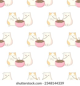 Cute cats eating korean chinese noodles pattern