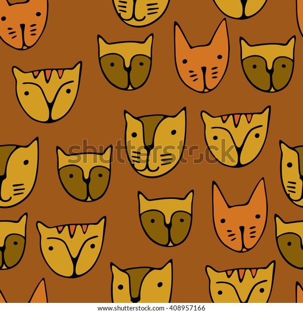 Cute Cats Faces Cartoon Vector Seamless Stock Vector Royalty Free Shutterstock