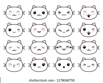 Cute cats faces Kawaii style vector