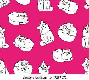 Cute cats and fishs seamless pattern. Pet vector illustration. Cartoon cat images. Cute design for kids. Сhildren's pattern