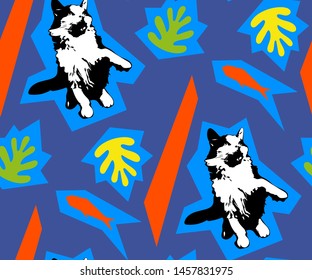 Cute cats and fishs seamless pattern. Pet vector illustration. Cartoon cat images. Cute design for kids. Сhildren's pattern