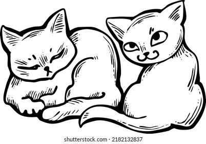 Cute Cats Friends Sitting Together Decorative Stock Vector (Royalty ...