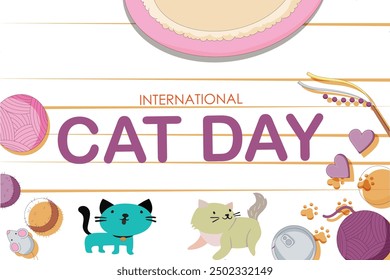 Cute cats and funny kitten doodle vector set. Happy international cat day characters design collection with flat color in different poses. Set of adorable pet animals isolated on white background