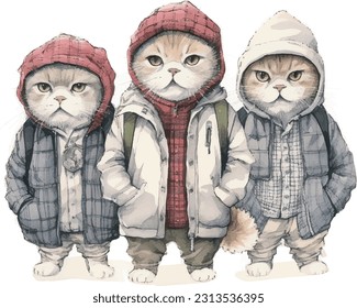 cute cats, gangster,hip hop clothes, lovely cats, costume