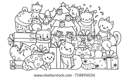 Download Cute Cats Gift Boxes Christmas Tree Stock Vector (Royalty Free) 758896036 - Shutterstock