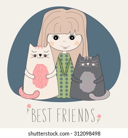 cute cats with girl