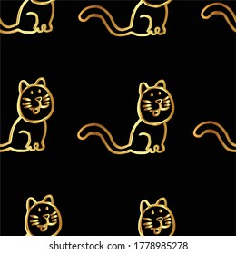 Cute cats golden color seamless pattern background