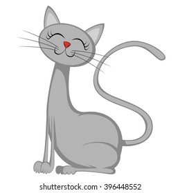 Cute cats - A cute gray female cat is sitting and smiling