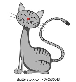 Cute cats - A cute gray tomcat with stripes is sitting and smiling