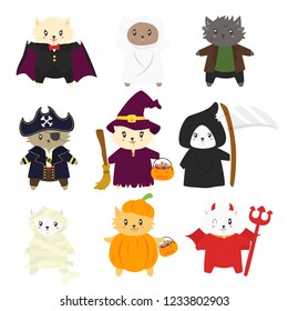 Cute cats in Halloween costumes vector collection