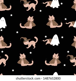 Cute Cats halloween party.Seamless pattern,background,wrapping paper.